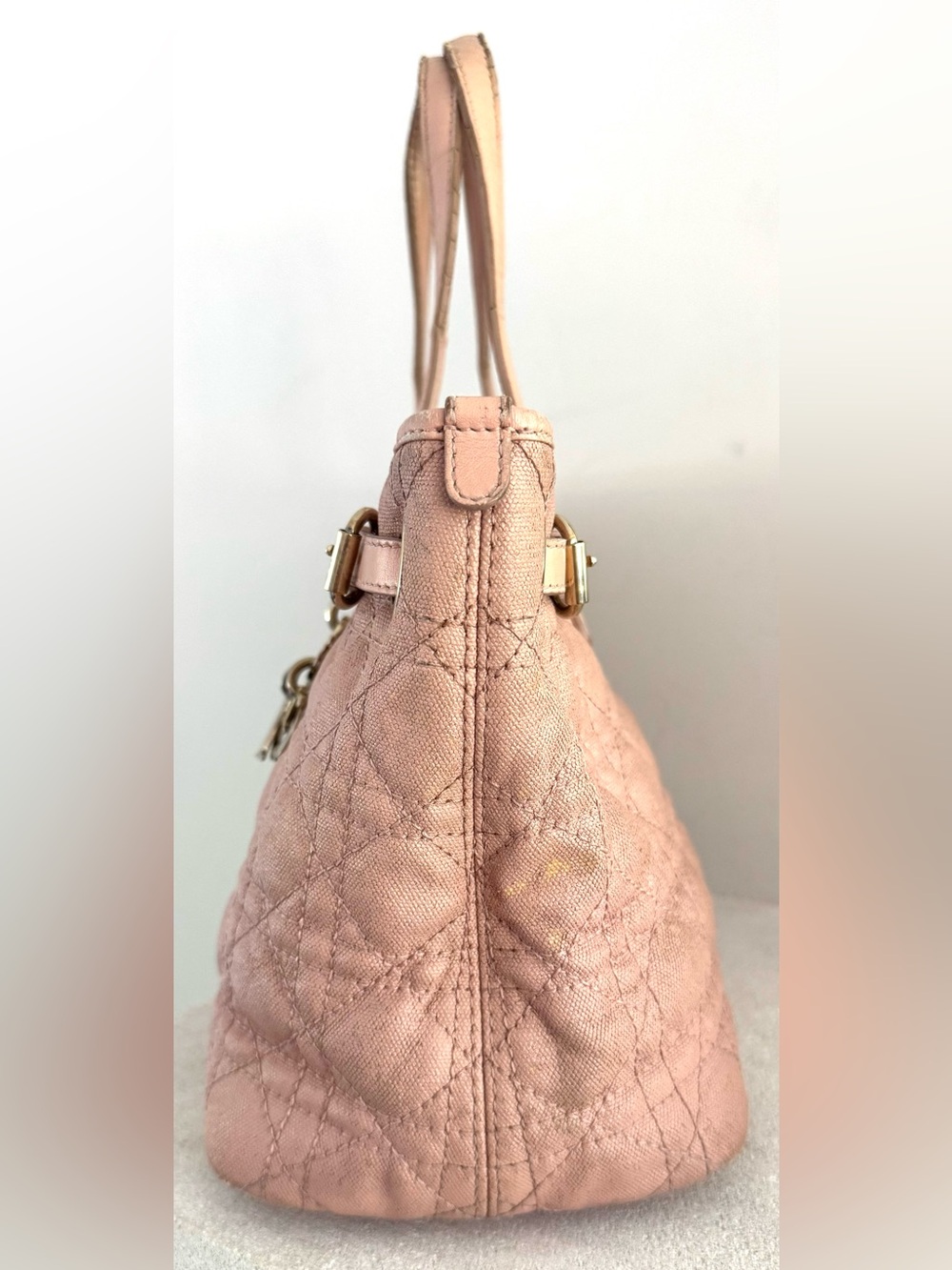 CHRISTIAN DIOR Pink Cannage Quilted Canvas Tote Bag w/ Dior Charm - Picture 4 of 9